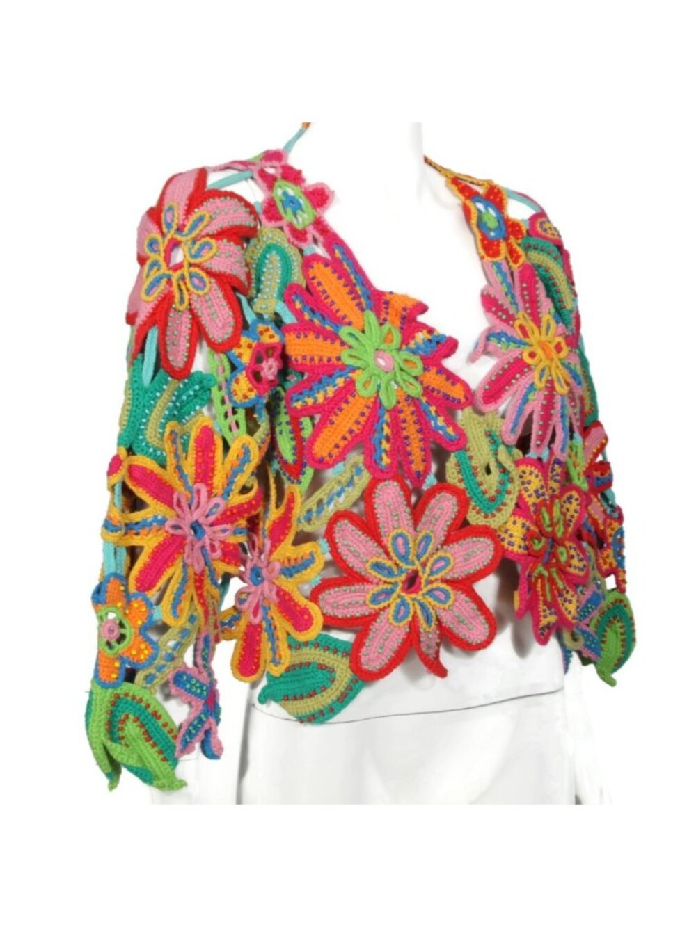 Michael Simon Intricate Open Crochet Floral Beaded Sweater Cardigan Cover Up 725 - Picture 3 of 8